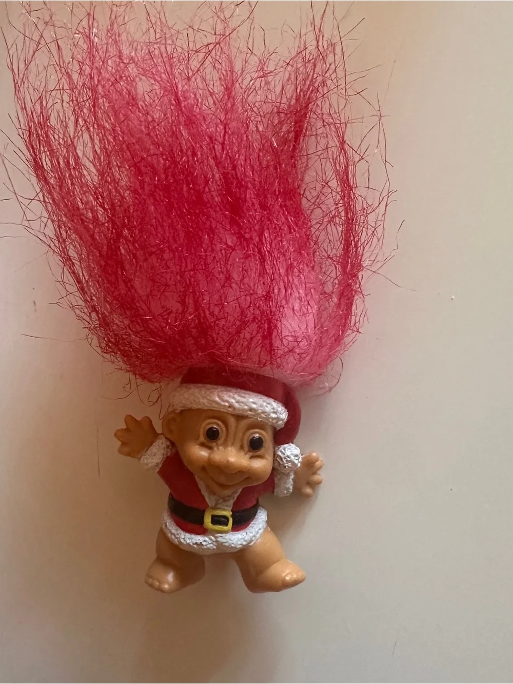Vintage Pink-Haired Russ Santa Claus Troll Doll Pin/Badge